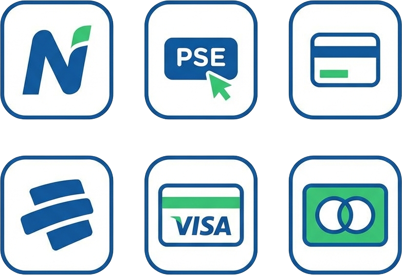 Métodos de Pago: Nequi, PSE, BanMexico, Visa, Mastercard, Bitcoin